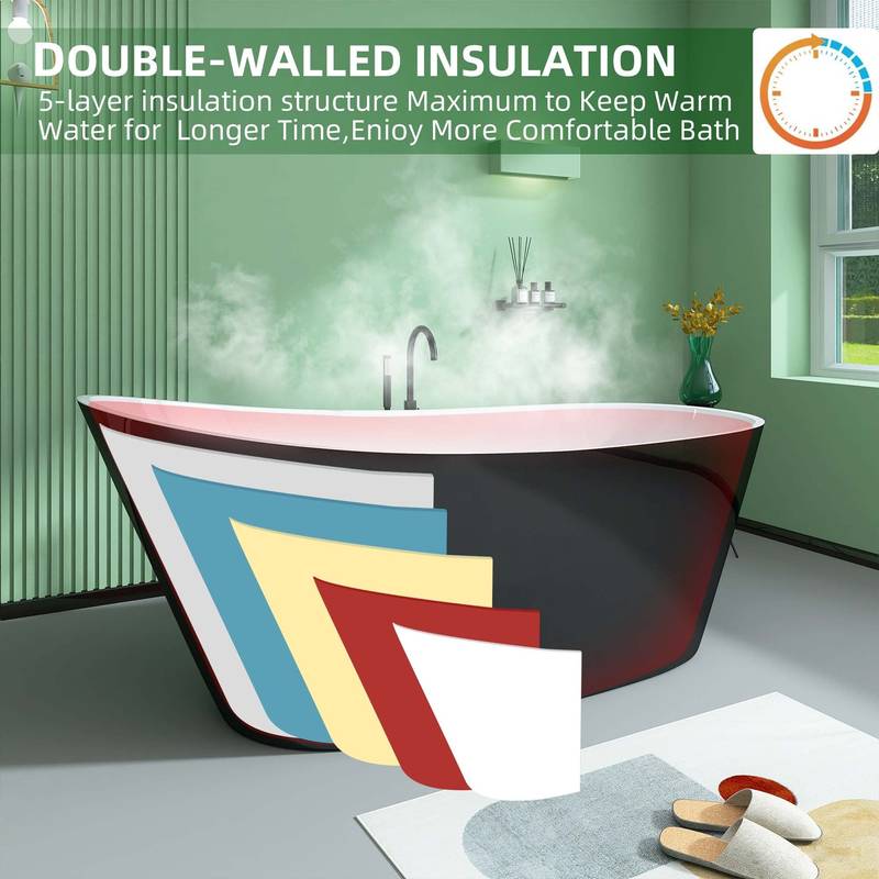 Sleek Oval Soaking Tub - Adjustable Freestanding Design with Stylish Overflow & Drain