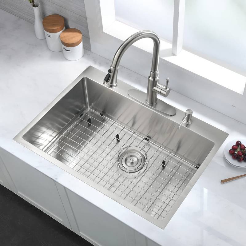 Sleek Stainless Steel Drop-In Kitchen Sink with Essentials