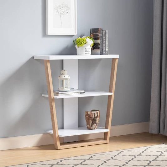 Chic Open Shelf Console Table - White & Light Brown