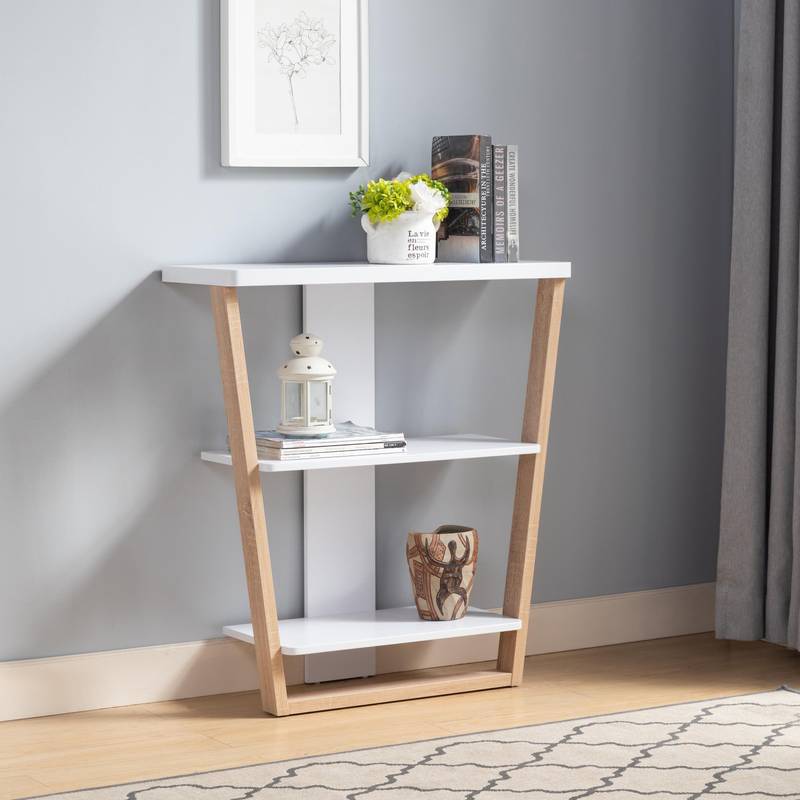 Chic Open Shelf Console Table - White & Light Brown