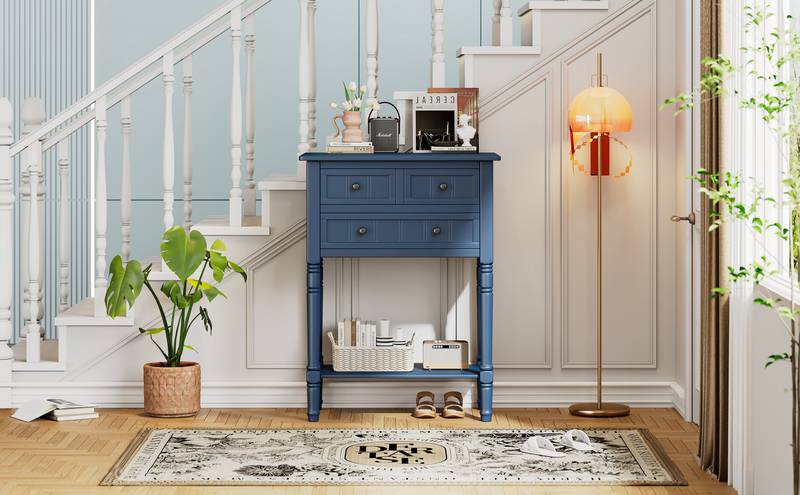 Navy Slim Storage Console Table