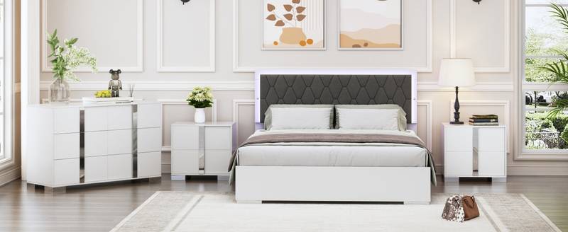 Dreamy LED Bedroom Set with Glam Mirror Accents