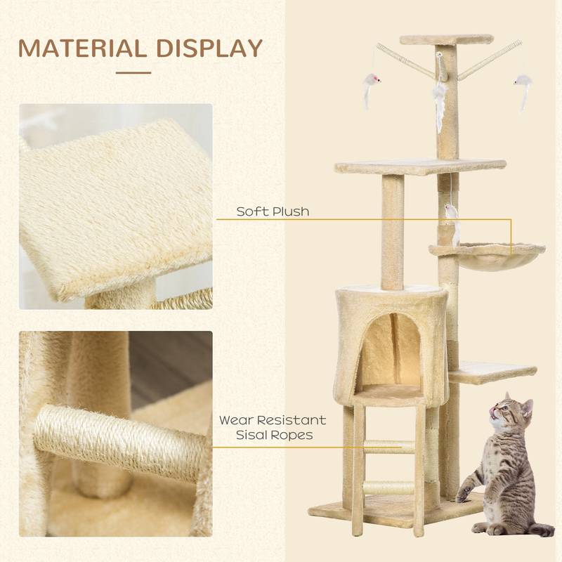 PawHut Cozy Cat Condo & Scratching Tower