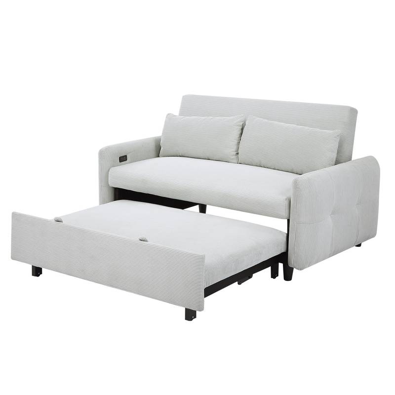 Light Blue Sleeper Sofa with USB Ports and Pillows
