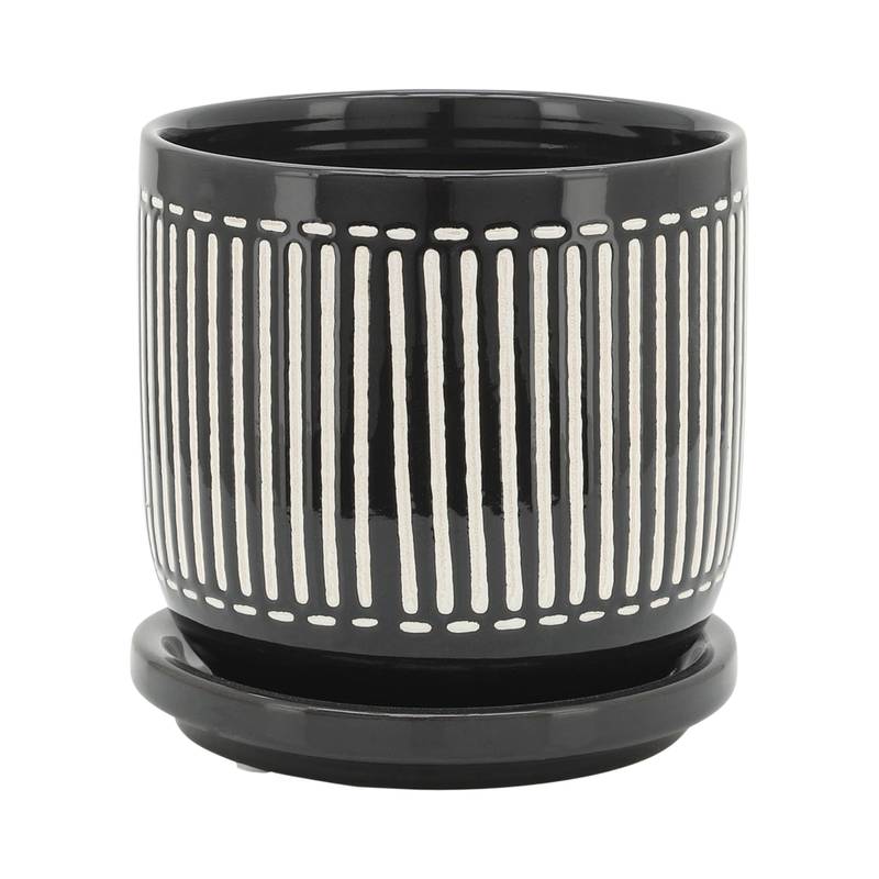 Stylish Black Vertical Planter with Saucer