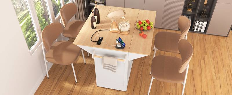 Stylish Rolling Kitchen Island with Drop Leaves and Storage