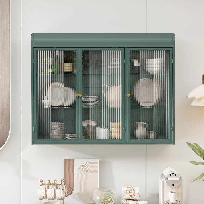 Chic Arched Glass Cabinet in Dark Green