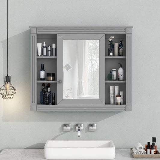 Sleek Wall-Mounted Mirror Cabinet with Open Shelves