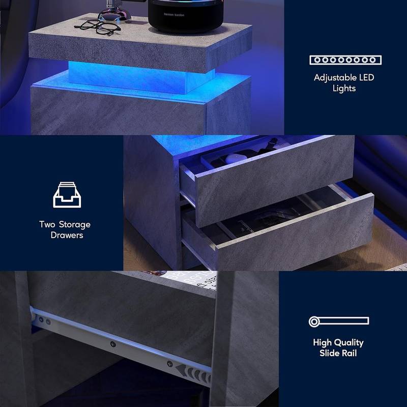 Sleek Glow Nightstand with Drawers