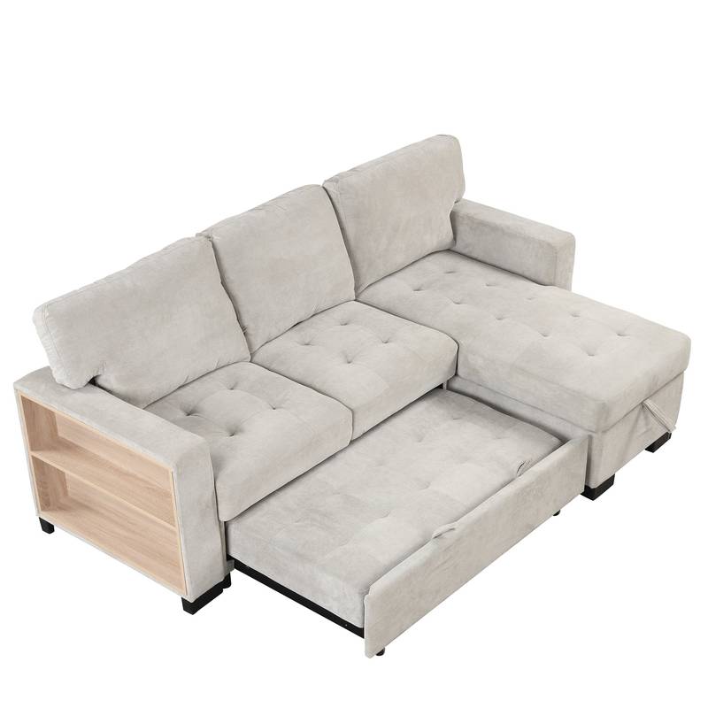 Chic Light Gray Chaise Lounge with Hidden Storage and USB Charger