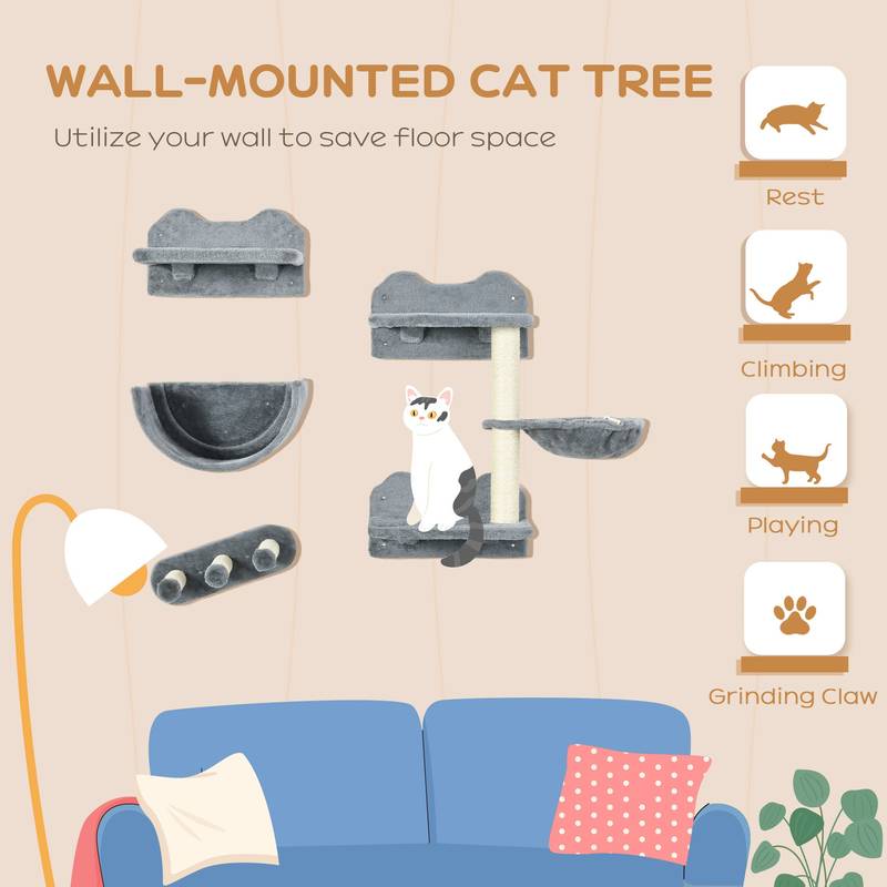 PawHut Cozy Cat Climb & Rest Wall Set