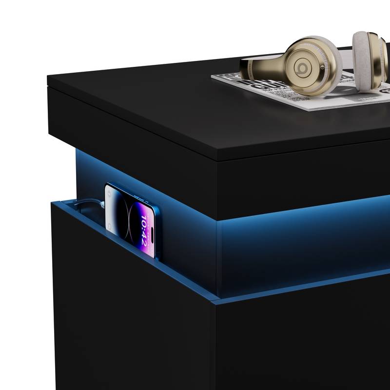 Sleek Nightstand with Charging Hub & LED Glow