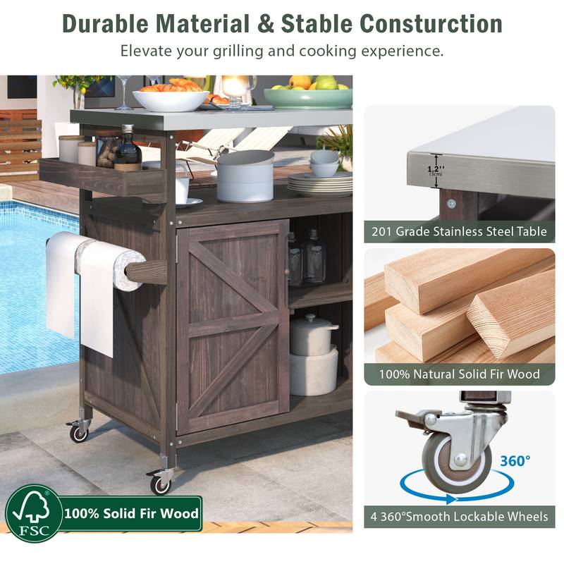 Rustic Rolling Outdoor Kitchen Bar & Grill Station