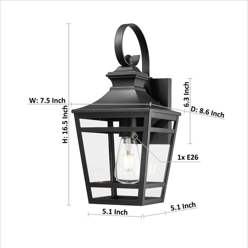 Stylish Black Outdoor Wall Lights - Waterproof Sconces for Porch & Patio (Set of 2)