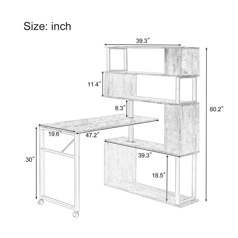 Versatile L-Shaped Home Office Desk with Rolling Bookshelf