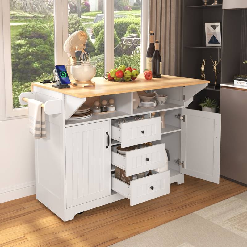 Stylish Rolling Kitchen Island with Drop Leaves and Storage