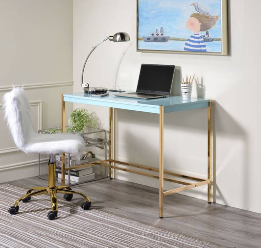 Baby Blue Gold Writing Desk with USB Port