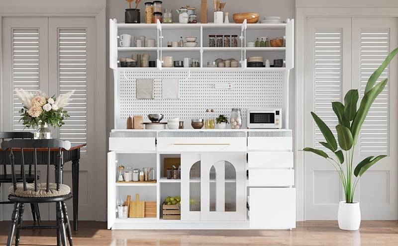 Stylish Buffet & Coffee Bar Storage with Hutch and Power Outlet