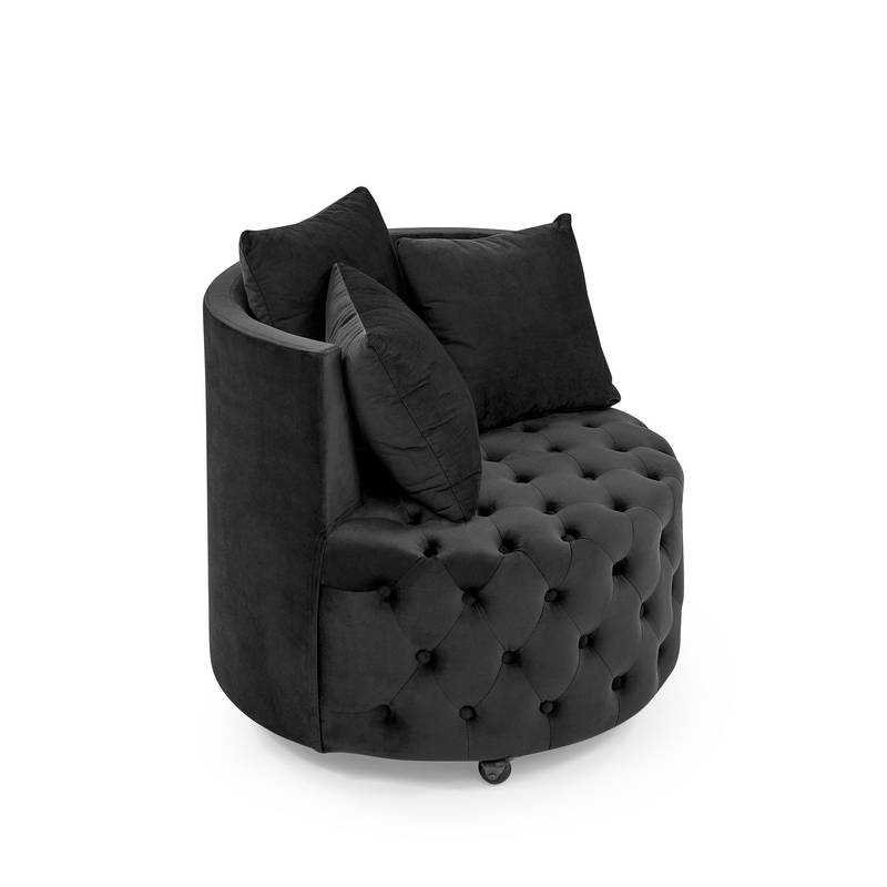 Cozy Velvet Swivel Chair with Tufted Design and Plush Pillows