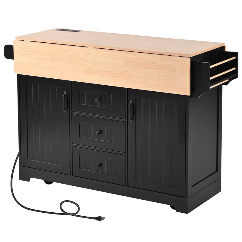 Versatile Kitchen Island Cart with Drop Leaves and Power Outlet