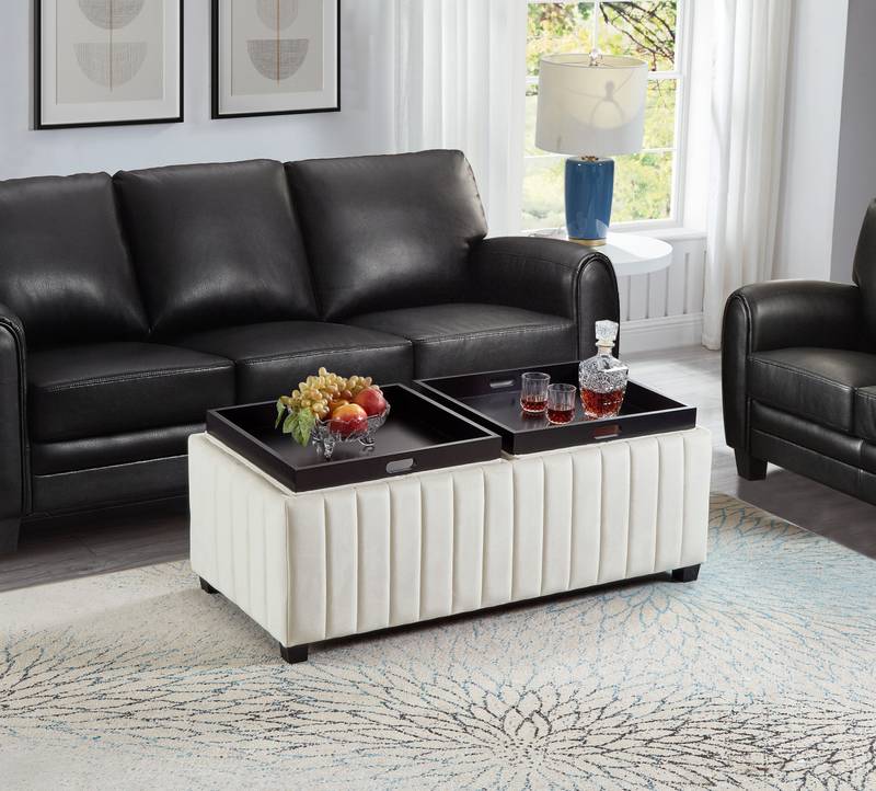 Chic Velvet Cube Ottoman with Tray Storage