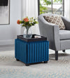 Beige Velvet Cube Storage Ottoman with Coffee Tray