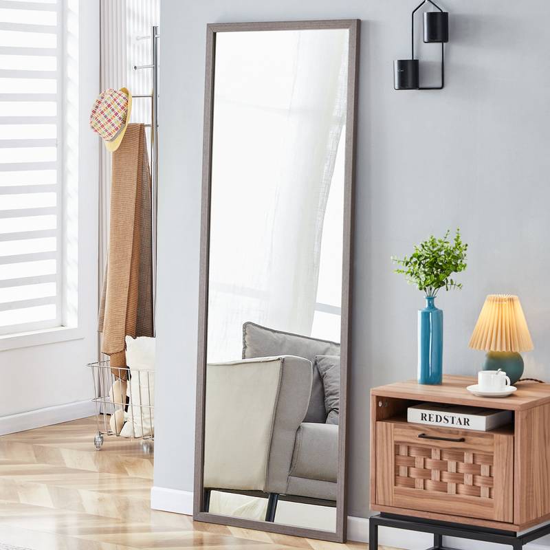 Elegant Gray Wood Full-Length Mirror
