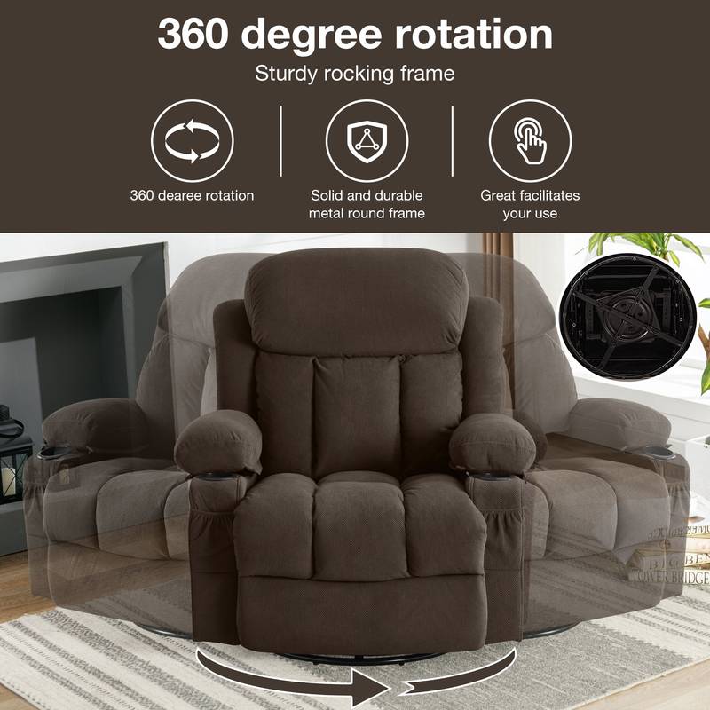 Cozy Heated Massage Recliner Sofa with USB and Cup Holders