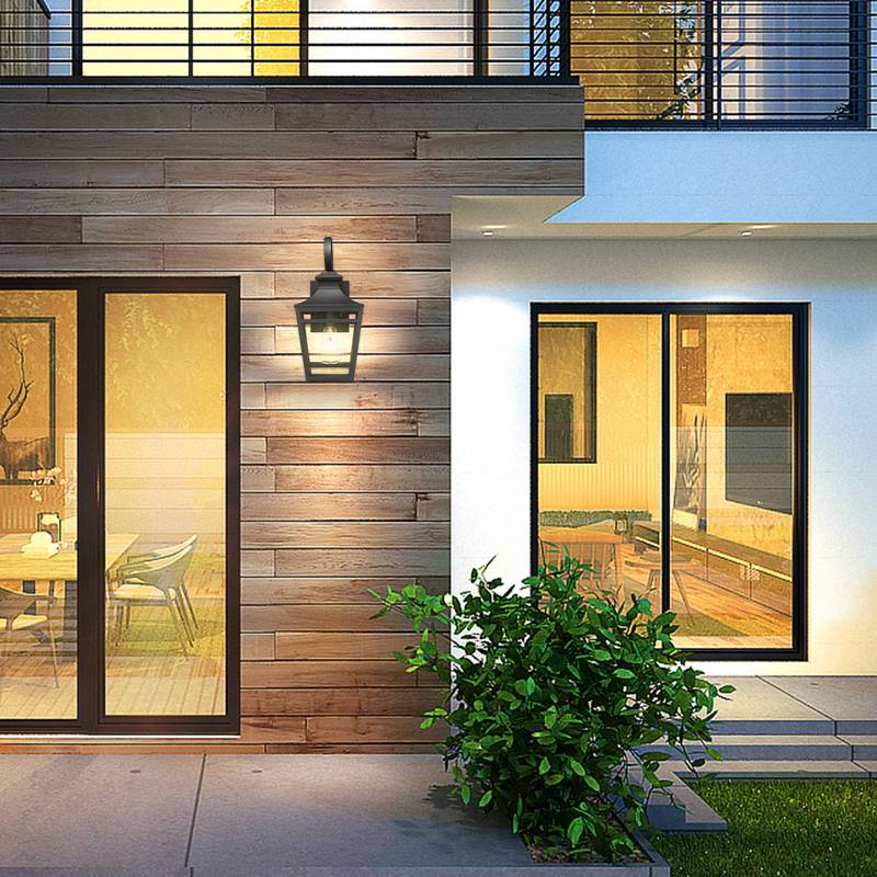 Sleek Black Outdoor Wall Sconce with Clear Glass