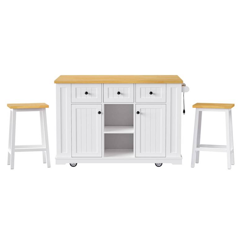 Cozy Kitchen Island with Bar Stools & Storage