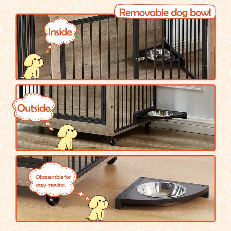 Chic Pup Crate Table with Rotating Bowl and Wheels