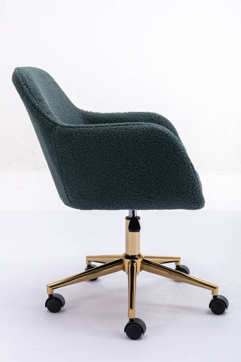 Chic Green Teddy Swivel Chair with Gold Legs