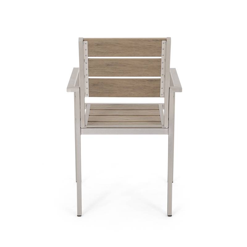 Stylish Outdoor Aluminum Dining Chairs with Natural Wood Look - Set of Two