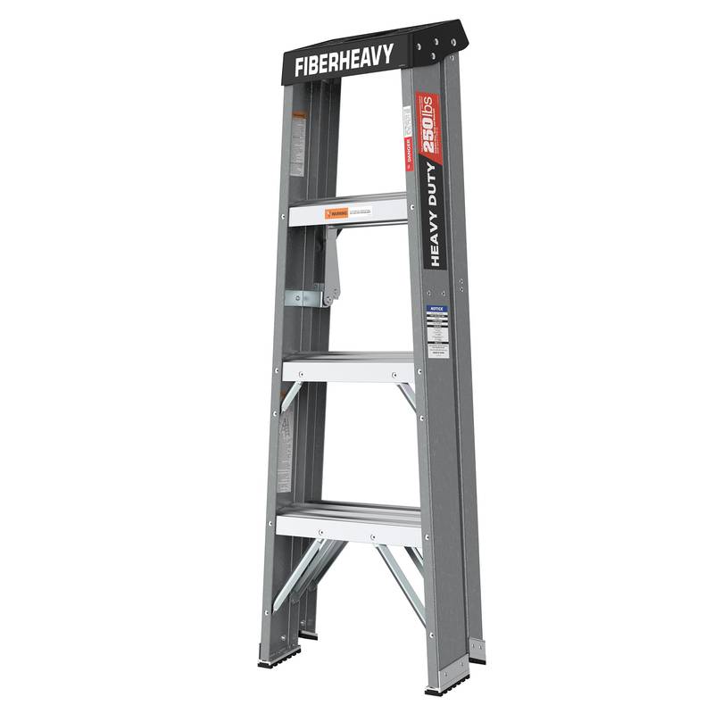 Sturdy Gray Fiberglass Step Ladder