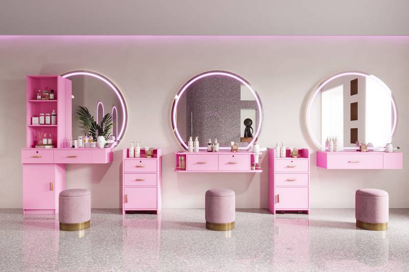 Chic Pink Hair Station with Stylish Storage