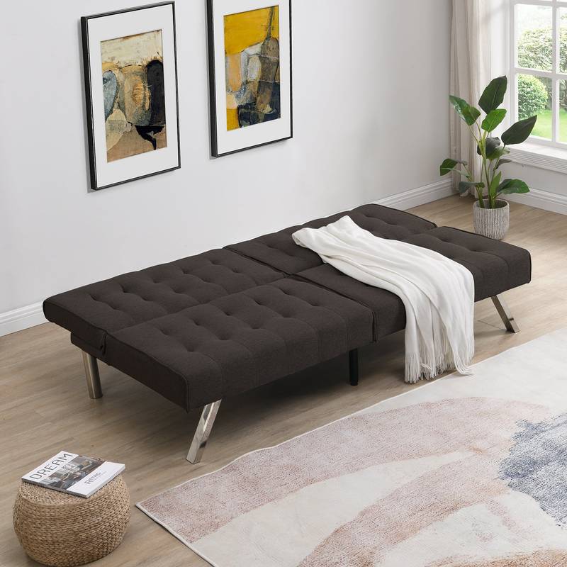 Espresso Futon Sofa Bed with Stylish Wood Frame