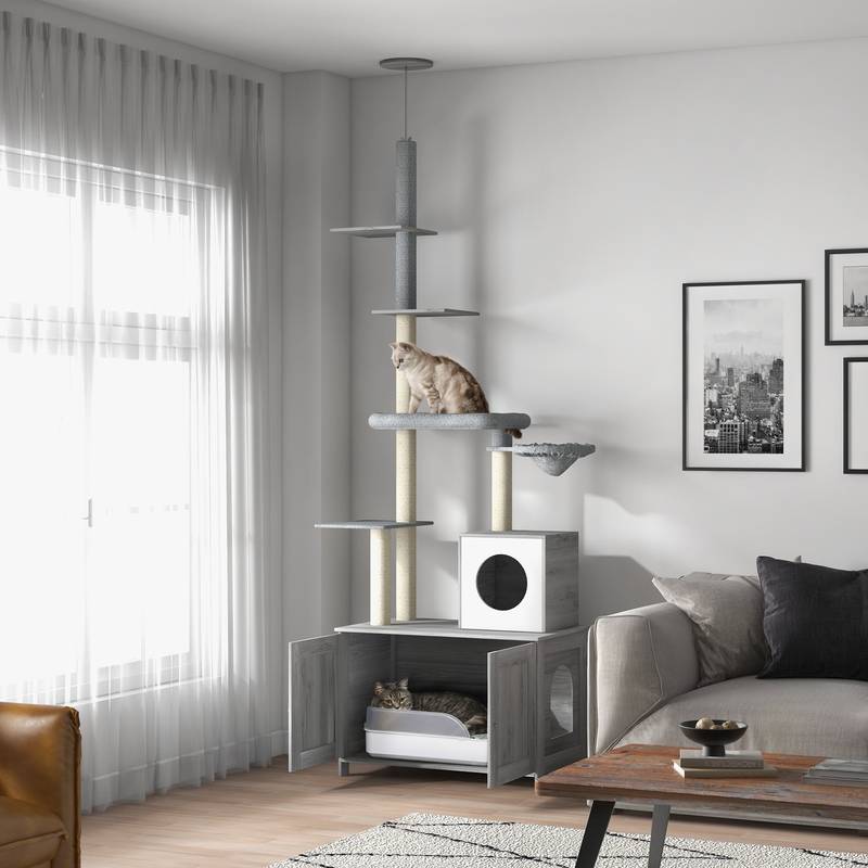 Cozy Cat Haven: Litter Box & Climbing Tree Combo