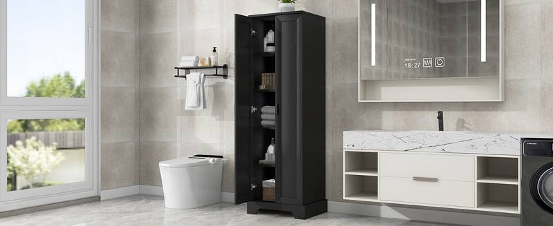Versatile Black Storage Cabinet with Adjustable Shelves