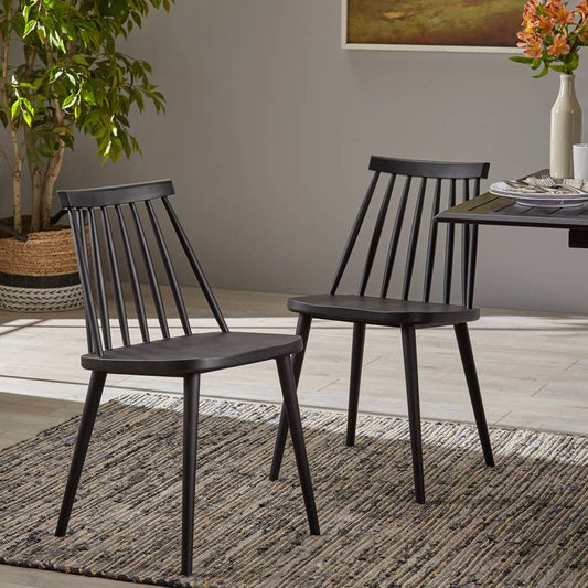 Chic Black Spindle Dining Chairs - Set of Two