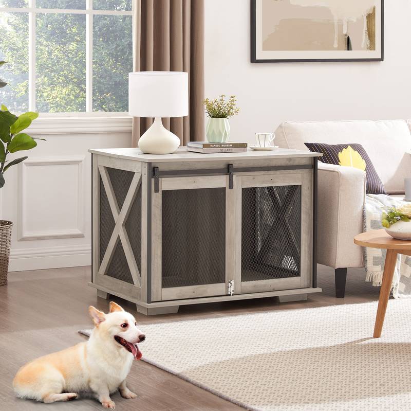 Rustic Dog Crate Table with Barn Door