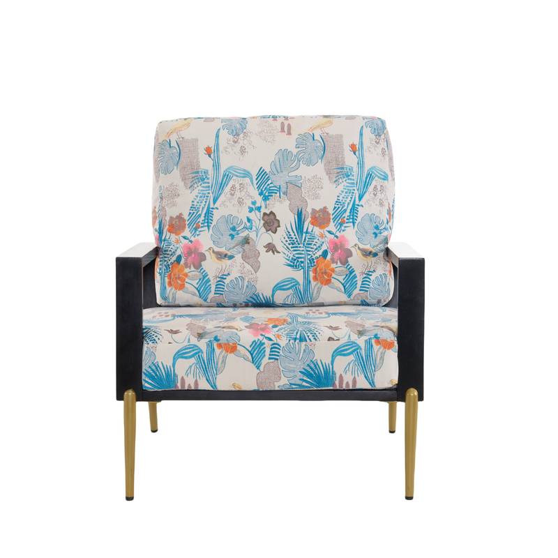 Chic Retro Floral Velvet Armchair with Gold Accents