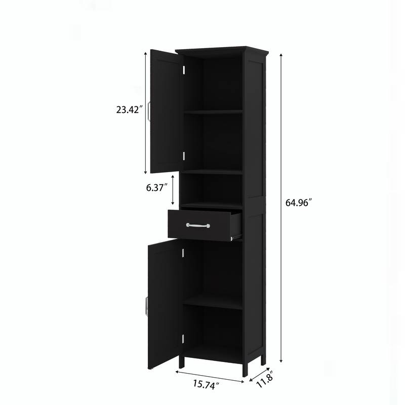 Sleek Slim Floor Cabinet with Adjustable Shelves - Black