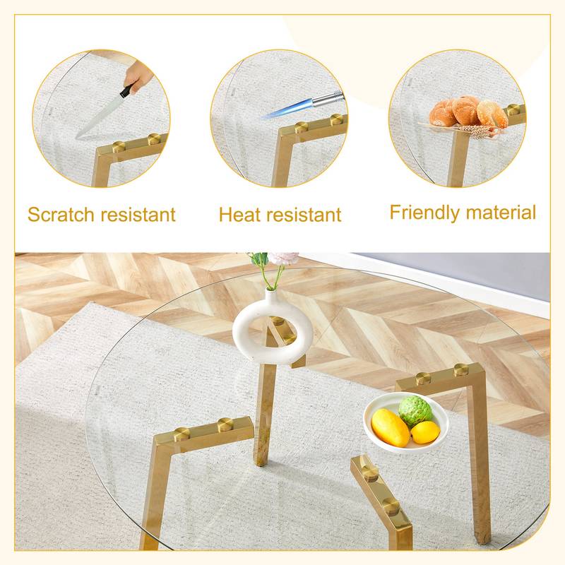 Chic Gold-Base Glass Dining Table – Perfect for Home & Office Gatherings!