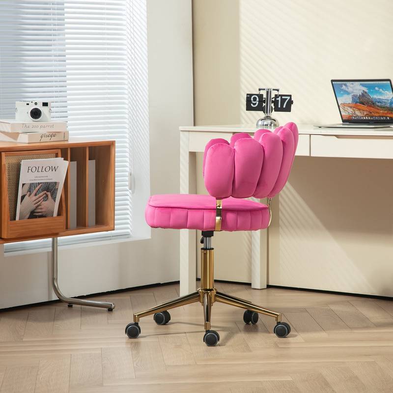 Chic Velvet Office Chair in Rose Red