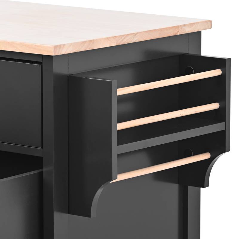 Versatile Kitchen Cart with Rubber Wood Top and Smart Storage