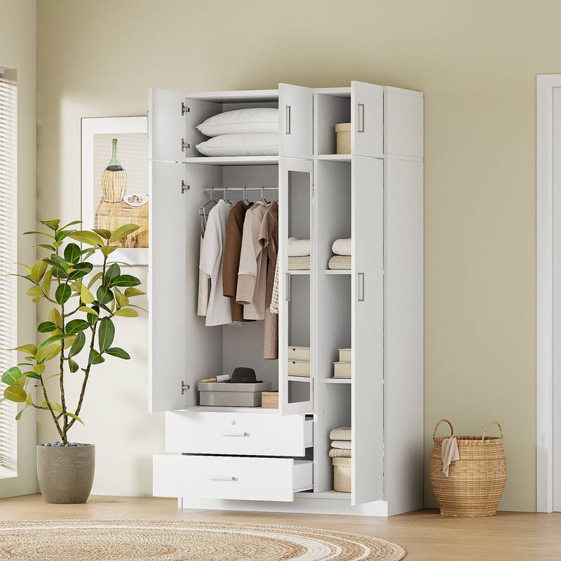 Chic White 3-Door Wardrobe with Drawers and Storage