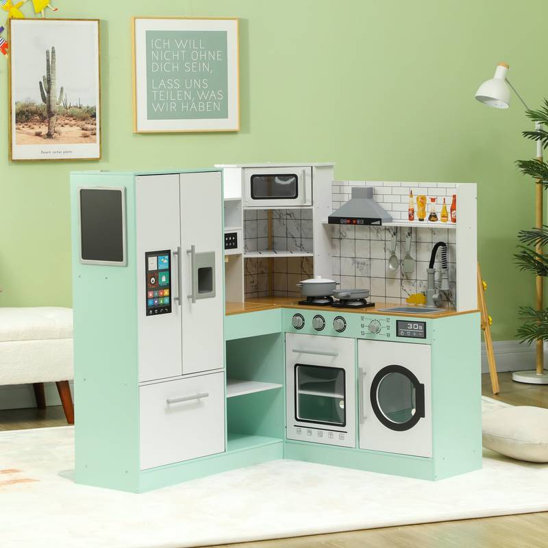 Joyful Kitchen Playset for Kids - Cozy Corner Kitchen with Real Sounds and Chalkboard