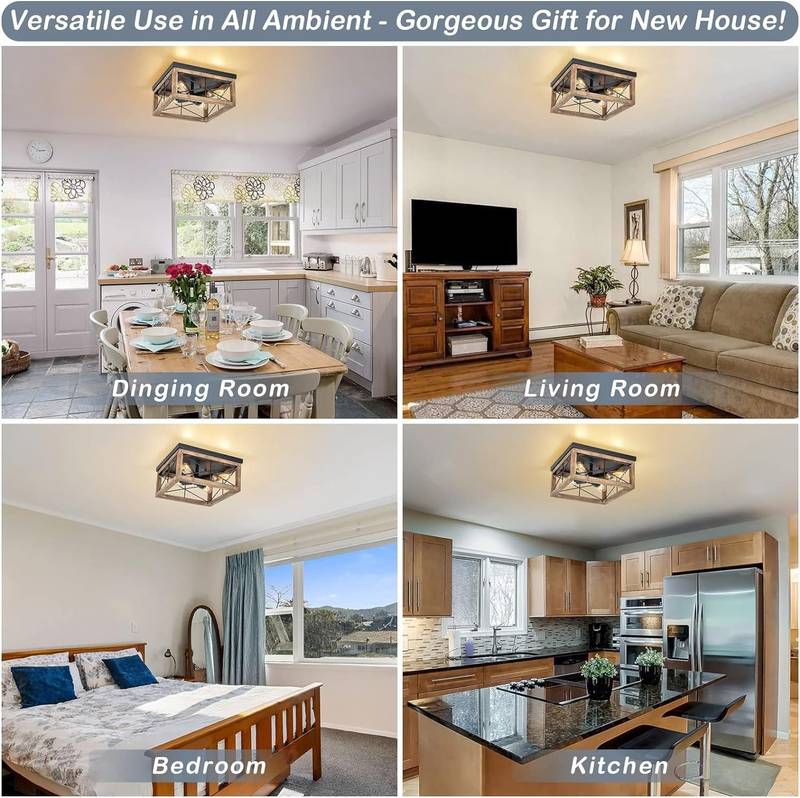 Rustic Wood Flush Mount Ceiling Light