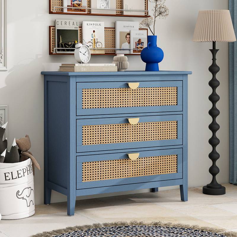 Woven Rattan 3-Drawer Storage Cabinet