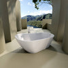 Sleek White Acrylic Freestanding Soaking Tub with Chrome Overflow